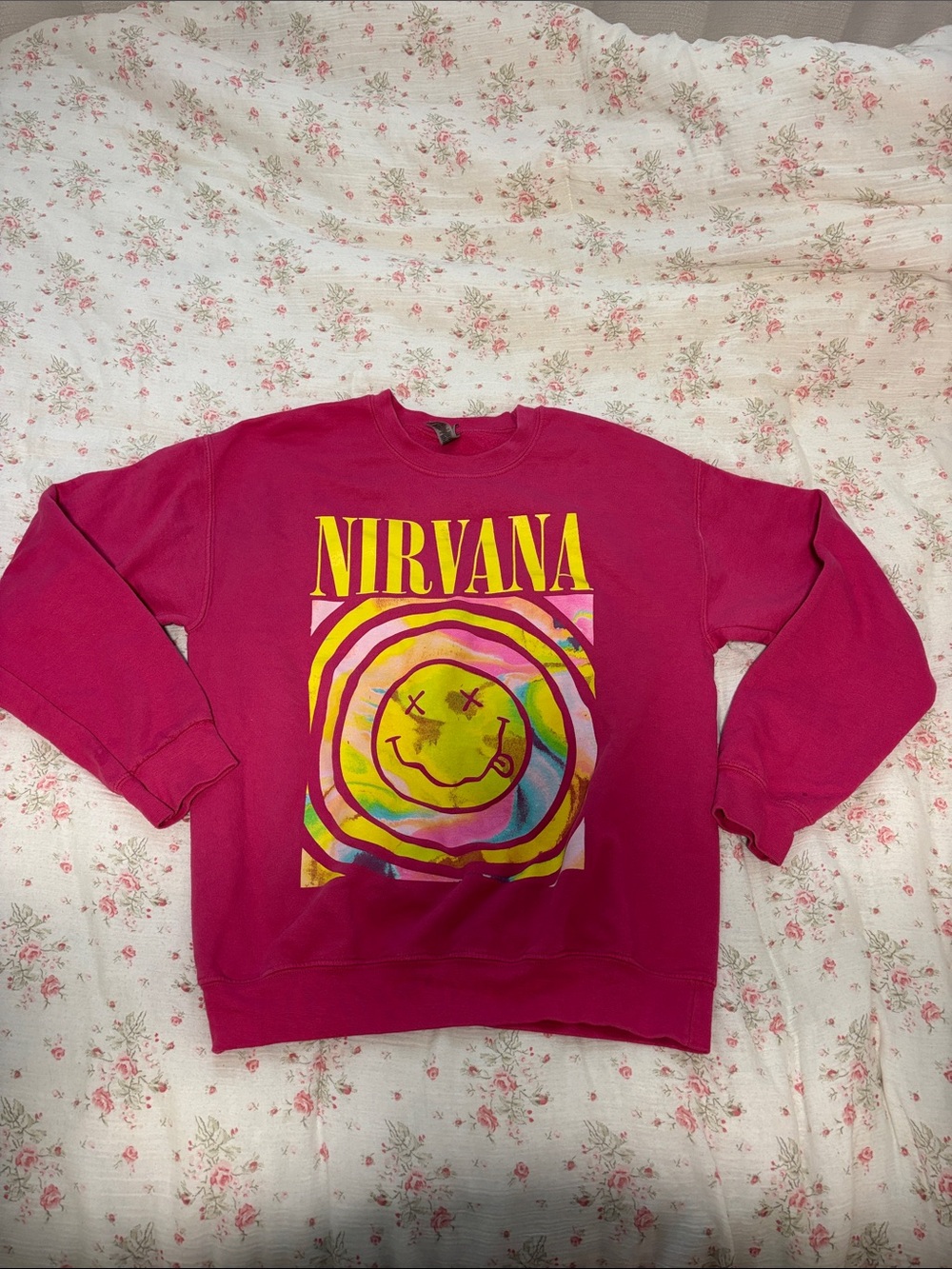 NIRVANA Magenta Crewneck with Multicolor Smiley